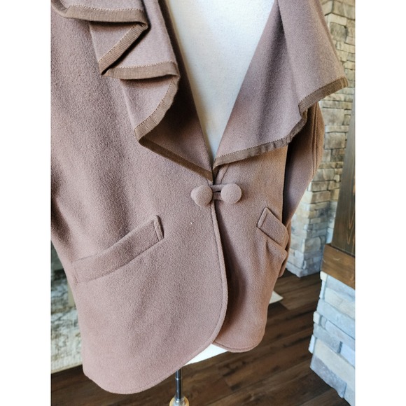 Vintage 80s 100% Wool Beaded Batwing Bling Beaded Jacket Mauve Brown M - Picture 5 of 10